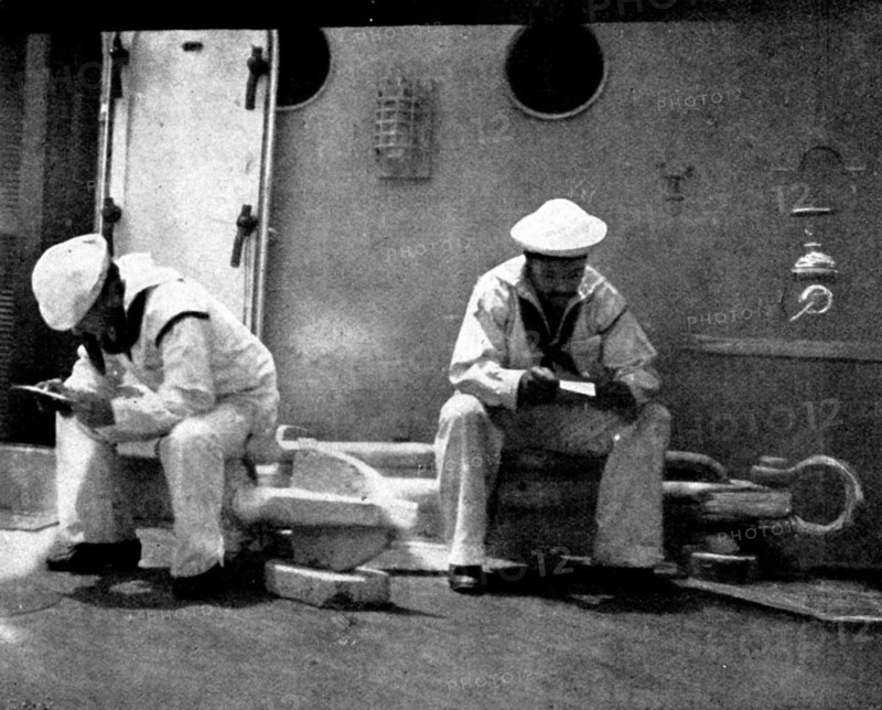 The Spanish-American War: American naval and military types - reading letters in a quiet spot, 1898. Creator: Unknown.