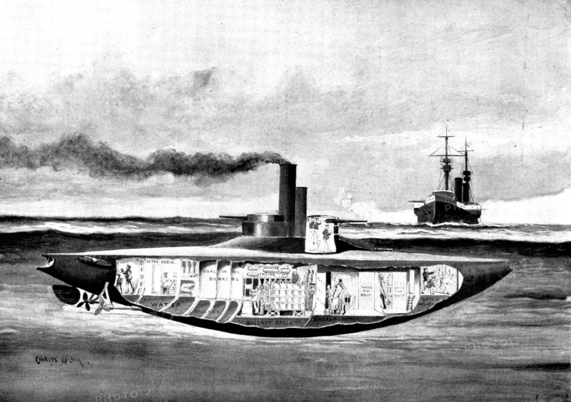 The Spanish-American War: America's new armoured torpedo-boat, "Holland", 1898. Creator: Unknown.