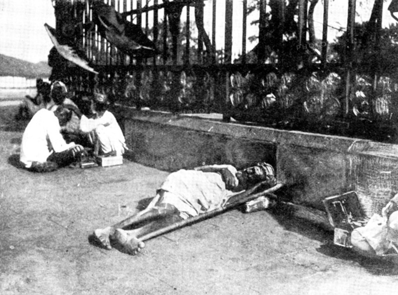 Scenes in Plague-Stricken Bombay: a wayside case, 1898. Creator: Gysi.