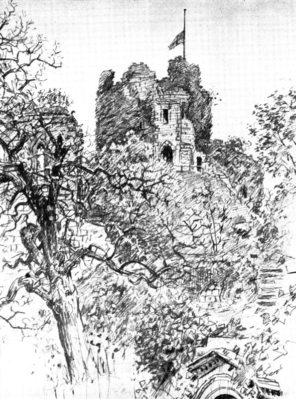The Death of Mr. Gladstone: the flag at half-mast on the keep of the Old Castle, Hawarden, 1898. Creator: Unknown.