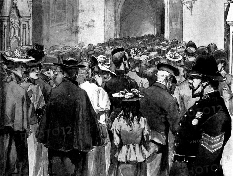 The Funeral of Mr. Gladstone: the public entering Westminster Hall to view the lying-in-state, 1898. Creator: Unknown.