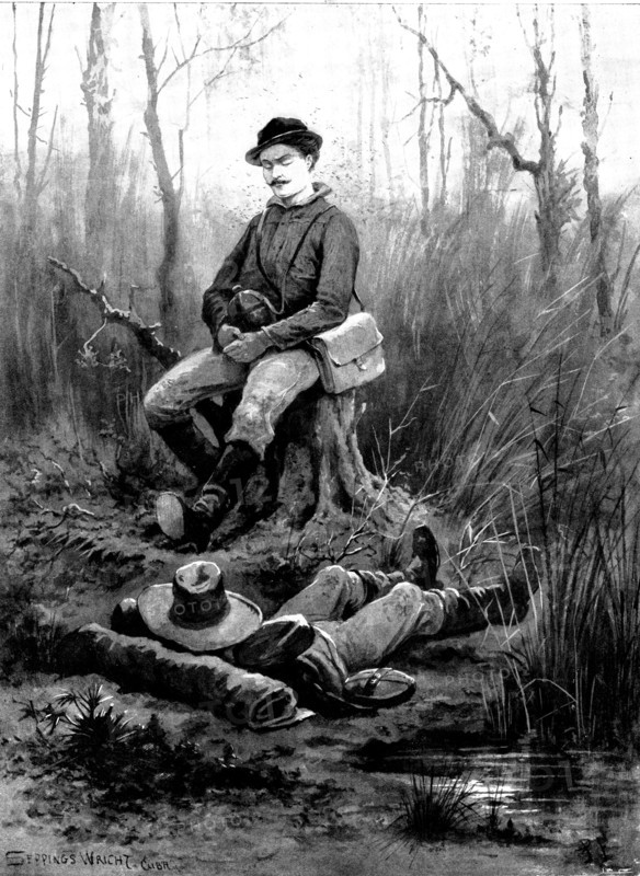 The Spanish-American War: our special artist in Cuba - a halt in the Cuban Wilderness, 1898. Creator: Unknown.