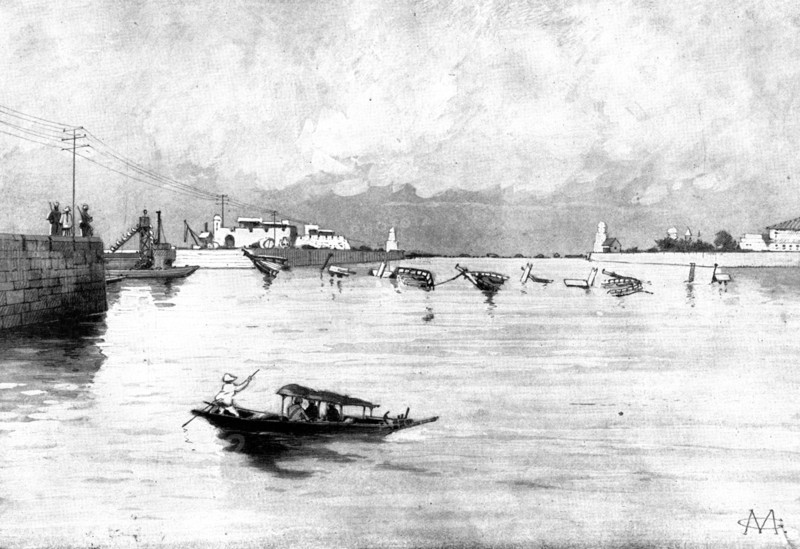 The Spanish-American War: Manila Harbour - sunken schooners blocking the river, 1898. Creator: Unknown.