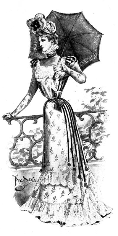Ladies' Page: costume of satin-faced foulard, 1898. Creator: Picador.