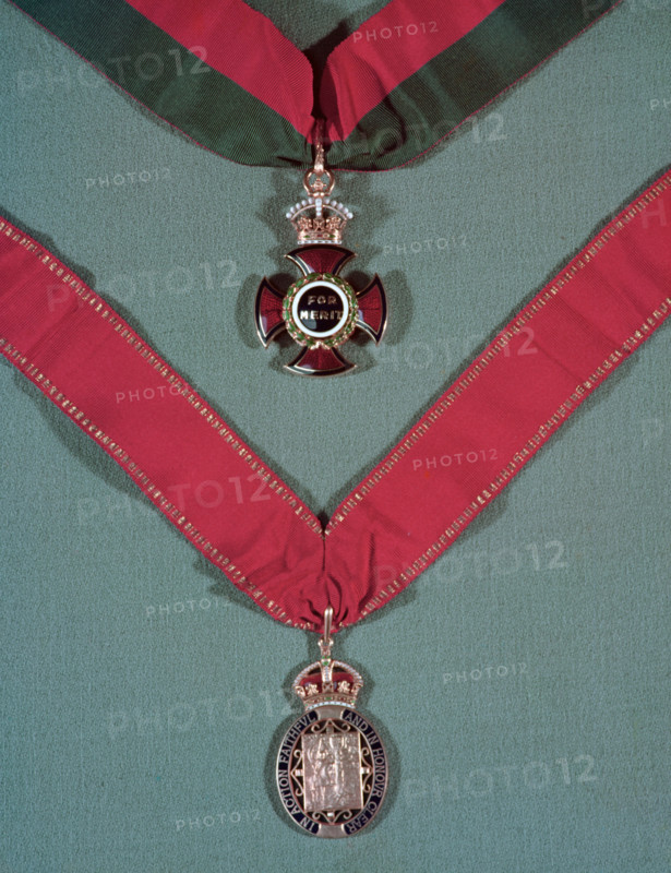 Medals of the Order of Merit (civil) (top) and the Order of the Companions of Honour, c1955. Creator: Arthur Charles Kirby Ware.