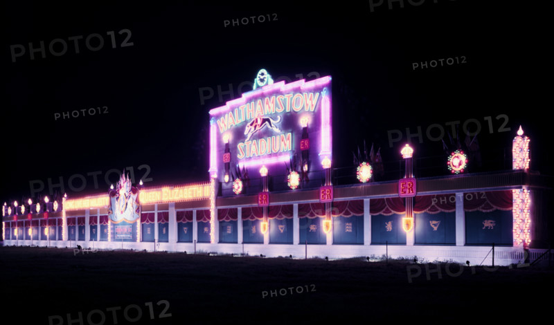 Walthamstow greyhound racing stadium illuminated to celebrate the Coronation of Elizabeth II, 1953. Creator: Arthur Charles Kirby Ware.