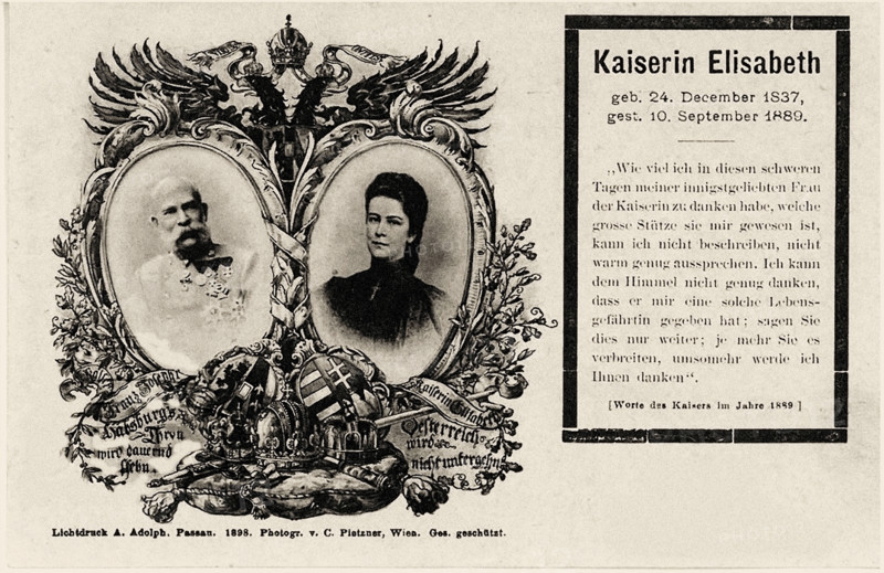 Memorial postcard of the Emperor Franz Joseph I, and the Empress Elisabeth of Austria, 1898. Creator: Adolph, Alphons (1853-1934).