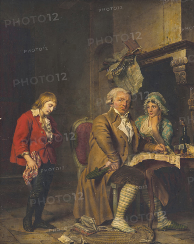 Louis XVII (1785-1795) and the Simon couple in the Temple prison. Creator: Boilly, Julien Léopold (Jules) (1796-1874).
