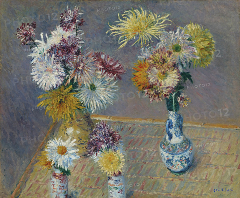 Four Vases of Chrysanthemums, 1893. Creator: Caillebotte, Gustave (1848-1894).