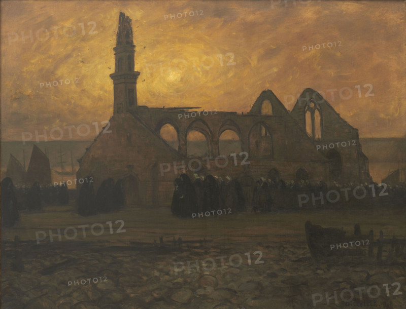 Lamentation of the women of Camaret around the burned chapel of Rocamadour, 1930. Creator: Cottet, Charles (1863-1925).