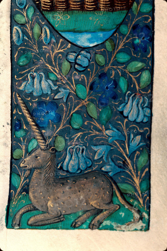 Unicorn (Initial). Breviarium Bisuntinum, 1463-1498. Creator: Maître de l'Échevinage de Rouen (active 1450-1485).