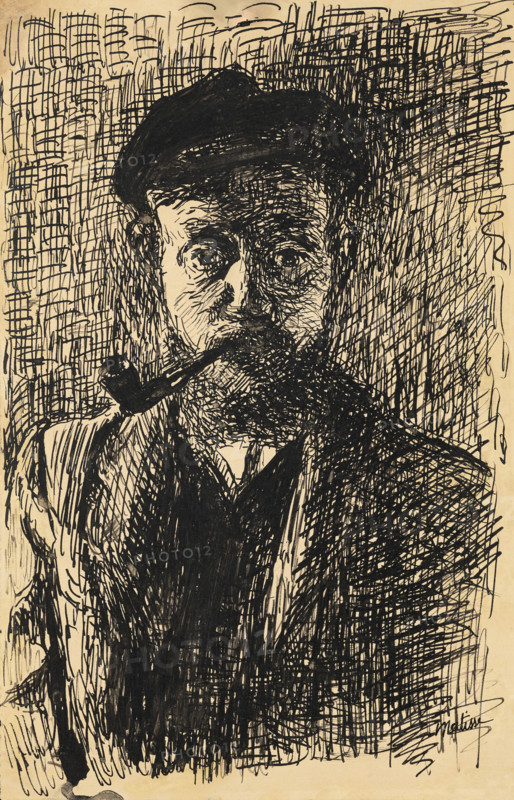 Self-portrait with pipe, c1900. Creator: Matisse, Henri (1869-1954).