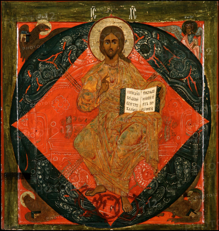 The Saviour Enthroned, 17th century. Creator: Russian icon.
