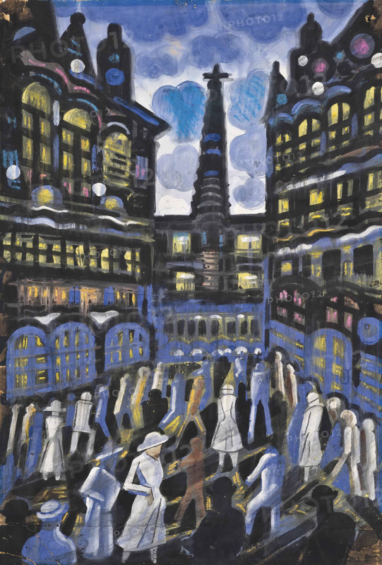 Crowded street at night, c1942. Creator: Scheiber, Hugo (1873-1950).