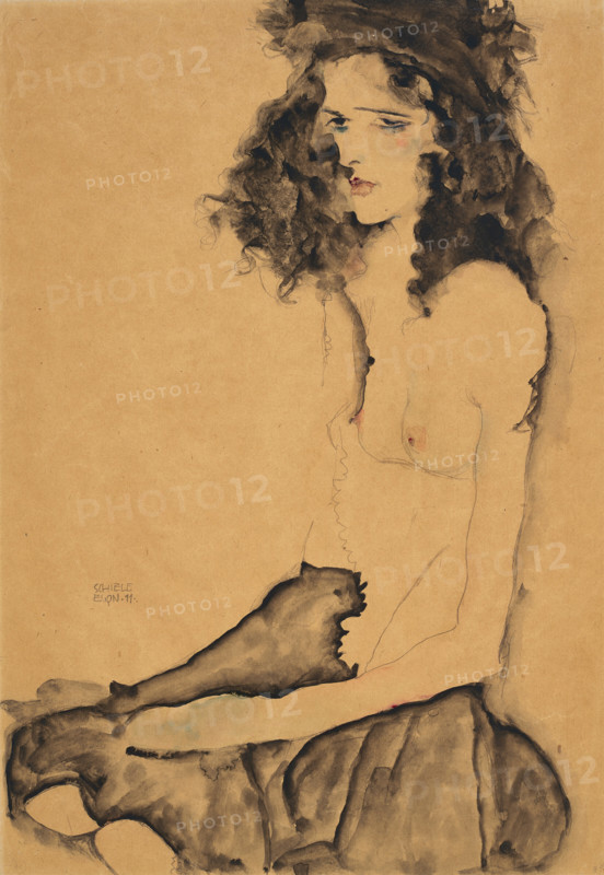 Girl with Black Hair, 1911. Creator: Schiele, Egon (1890-1918).