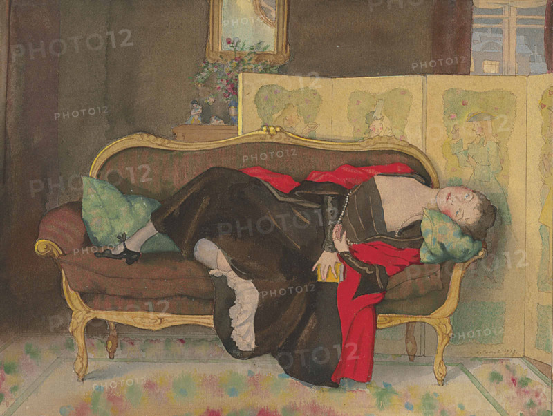 Lady lying on a divan, 1917. Creator: Somov, Konstantin Andreyevich (1869-1939).