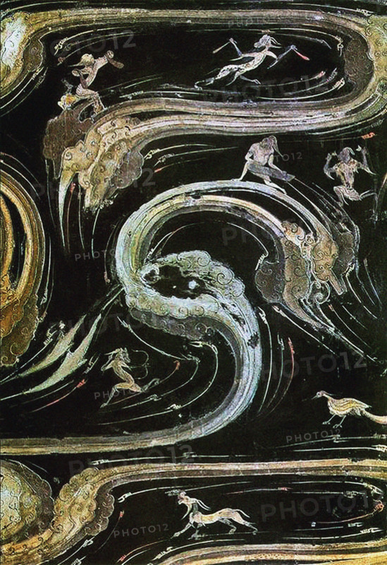 Stylized cloud forms and mythical creatures, 2th century BC. Creator: The Oriental Applied Arts.
