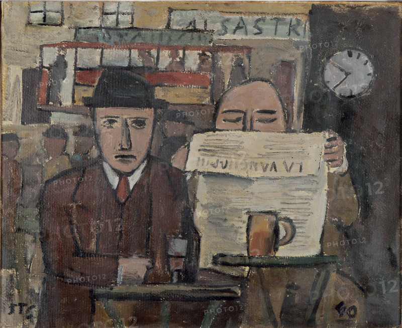 Café with man reading, 1940. Creator: Torres-García, Joaquín (1874-1949).