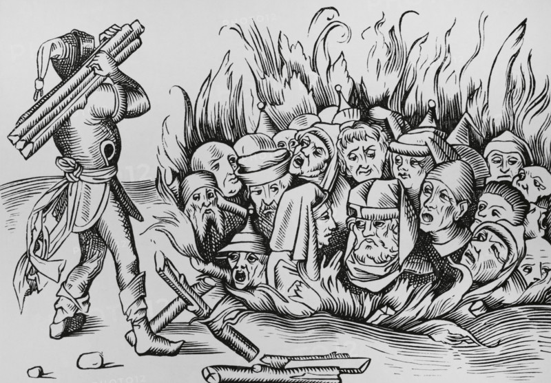 The Jews of Cologne burnt alive on the night of 23-24 August 1349, (1493), (1878).  Creator: Unknown.