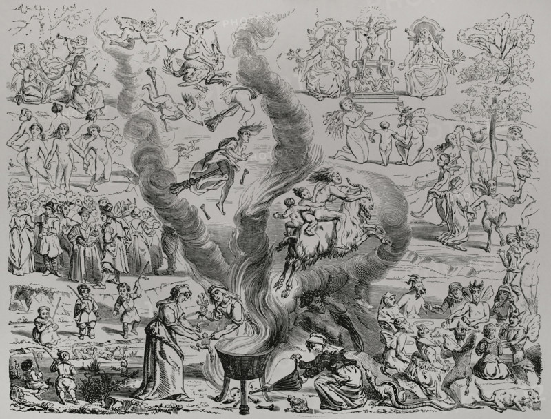 Witches' Sabbath as reported in a judgment delivered by the court of Arras in 1460, (1877).  Creators: Etienne Huyot, Jules Jean Marie Joseph Huyot.