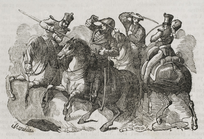 First Carlist War, (1833-1840): Attack to Balmaseda, the leader of the Carlist faction, 1842.  Creators: Manuel Miranda, Ortega.