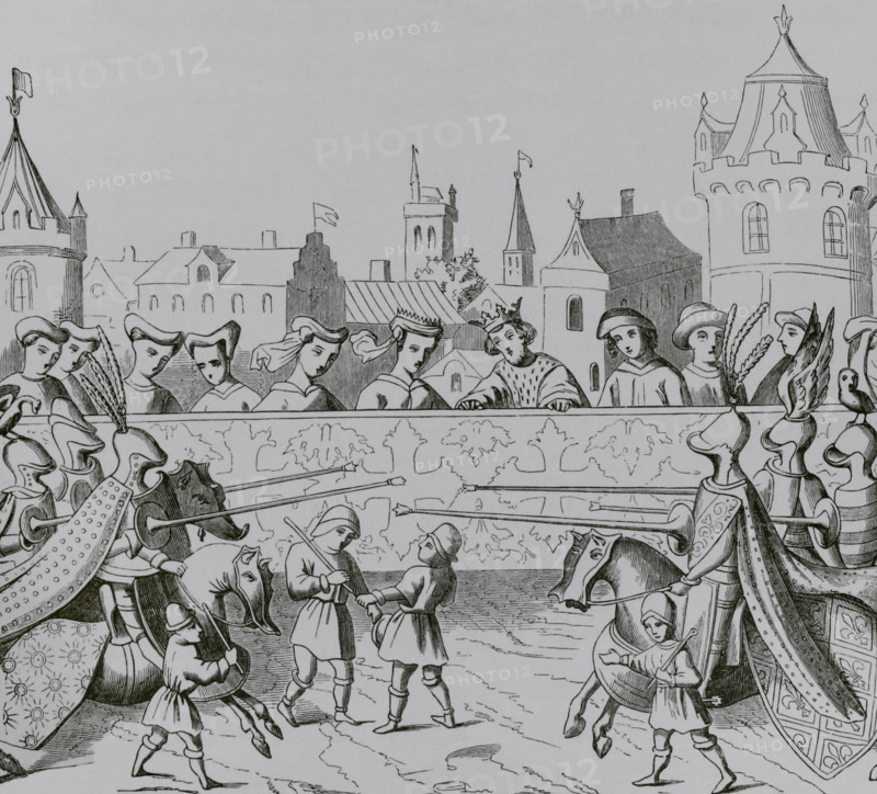 Jousting in honour of  Isabella of Bavaria's entrance into Paris, 20 June 1389 , 15th cent (1877).  Creator: Unknown.