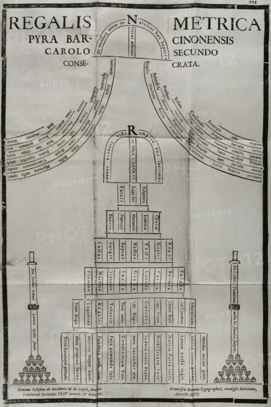 Funerary calligram for the death of Charles II of Spain (1661-1700), 1701.  Creator: Josep Rocaberti.