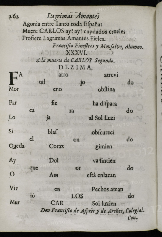 Décima to King Charles II of Spain's death by Francisco de Asprer y de Arenes, 1701.  Creators: Josep Rocaberti, Francisco de Asprer y de Arenes.