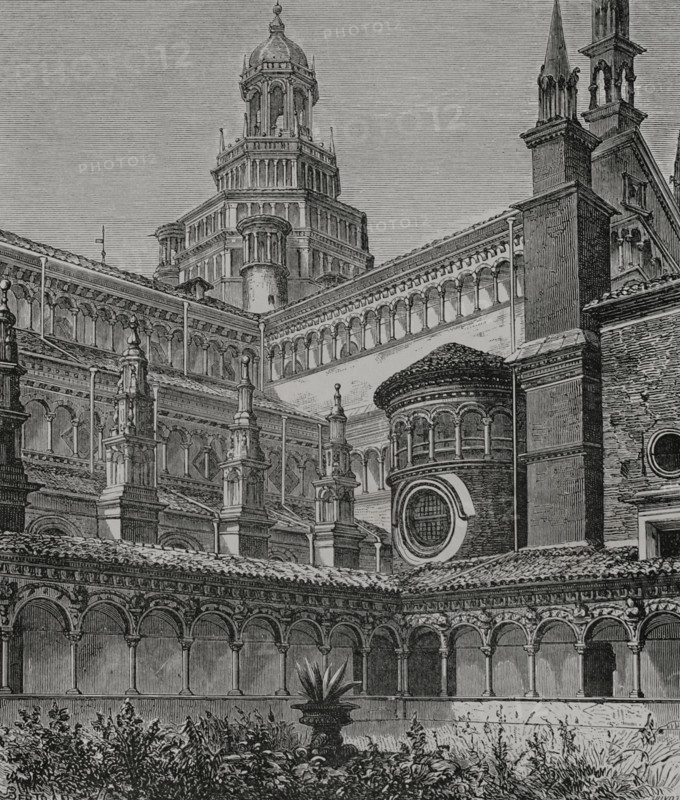 Small Cloister, Certosa di Pavia. Italy, 1877.  Creator: Jules Jean Marie Joseph Huyot.
