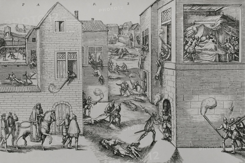 Assassination attempt of Gaspar de Coligny, (1519-1572) by means of an attack on 22 Aug 1572 (1877). Creator: Unknown.