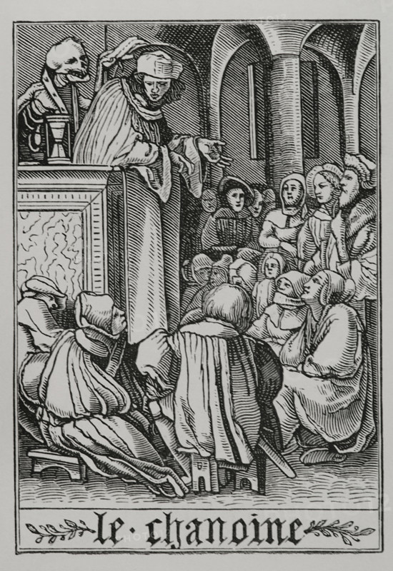 The Preacher is visited by Death from "The Dance of Death", 1538, (1877).  Creator: Unknown.
