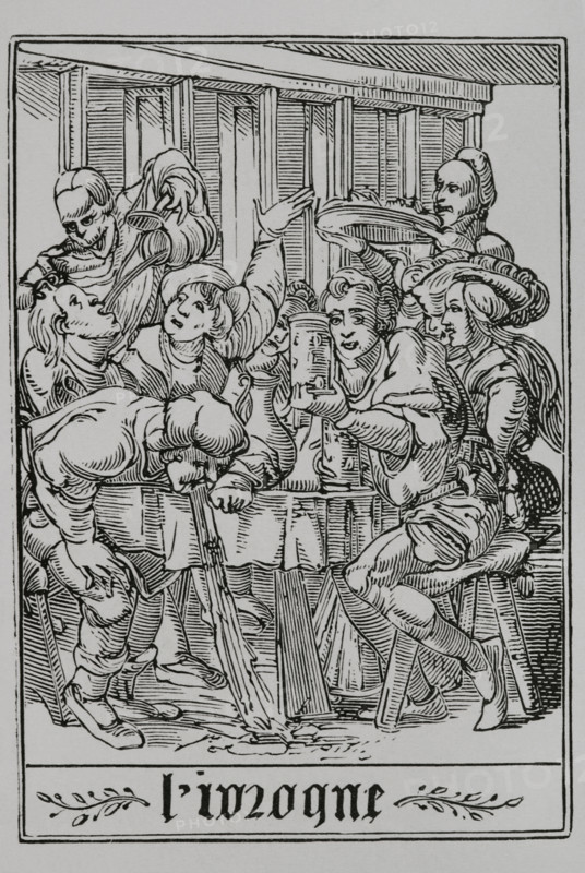 The Drunkard from "The Dance of Death", 1547, (1877).  Creator: Unknown.