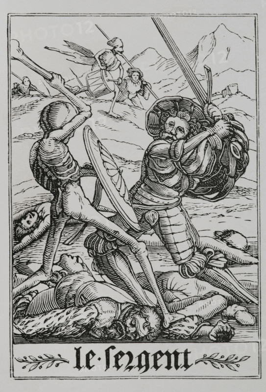 The Sergeant from "The Dance of Death", 1547, (1877). Creator: Unknown.