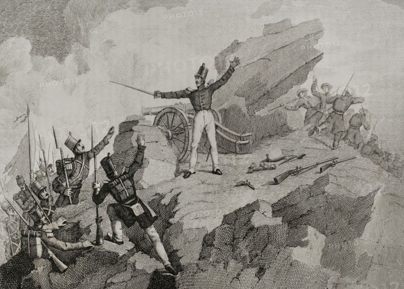First Carlist War, (1833-1840):  Attack of Agurdin, 6 January 1834, (1842).  Creator: Manuel Miranda.