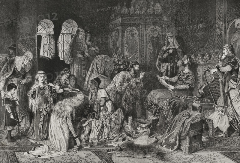 Jewish merchant showing his jewellery to the Prince of Thuringia at Wartburg Castle, 1878. Creator: Unknown.