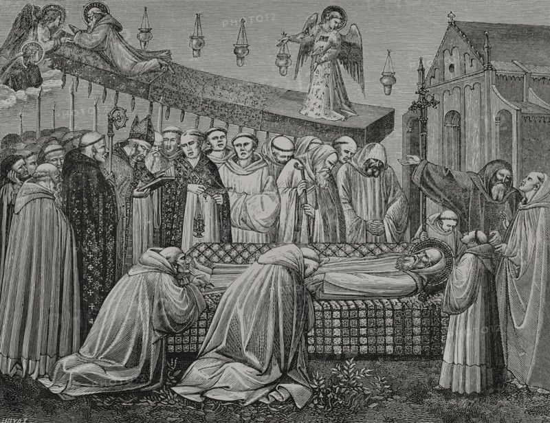 Funeral of Saint Benedict of Nursia, (480-547), Italian Christian monk, 547, (1388), 1877.  Creator: Jules Jean Marie Joseph Huyot.