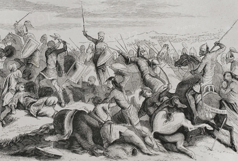 Don Ramiro de León defeats the Cordovan near Simancas, Battle of Simancas, 1st August, 939 (1853). Creator: Unknown.