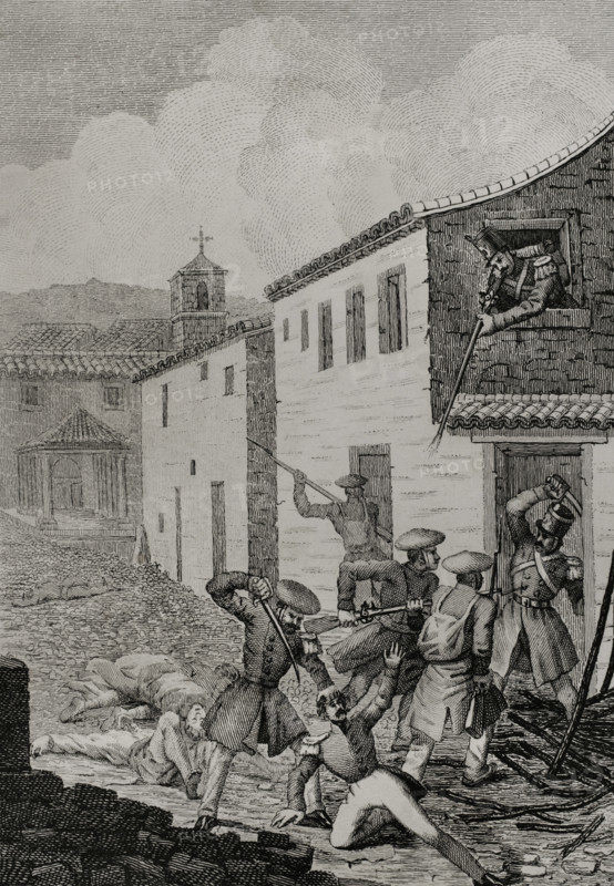 First Carlist War, (1833-40): Skirmish in Urdañiz conducted by six selected Carlist companies, 1842. Creator: Manuel Miranda.