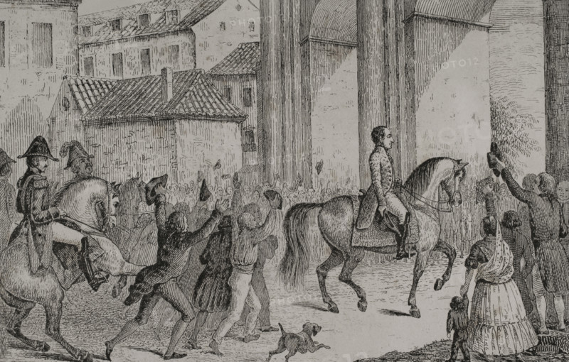 Triumphant entry of Ferdinand VII, (1784-1833) in Madrid, 1808, (1851).  Creator: Unknown.