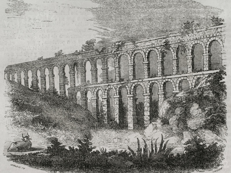 Aqueduct of Tarragona, also known as the Bridge of Ferreres or Pont del Diable, Catalonia, 1852. Creator: Cibera.