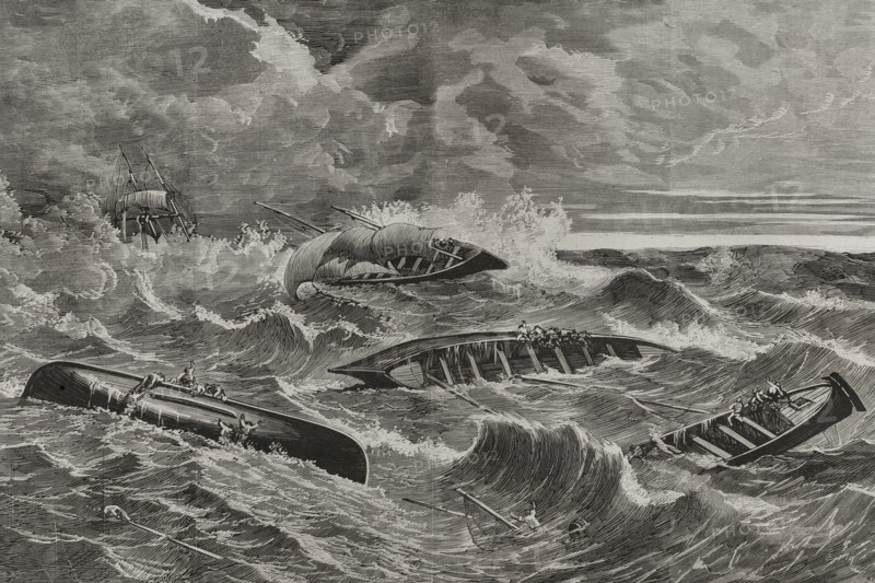 Wreck of fishing boats on the coast of the Cantabrian Sea, caused by the "galerna", April 20, 1878.  Creator: Rafael Monleon.
