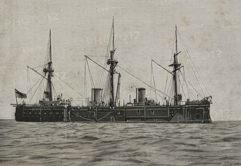 The Imperial German Navy battleship, Kaiser class, SMS Deutschland, (1875-1904), China, 1898.  Creator: Benigno Matute Parga.
