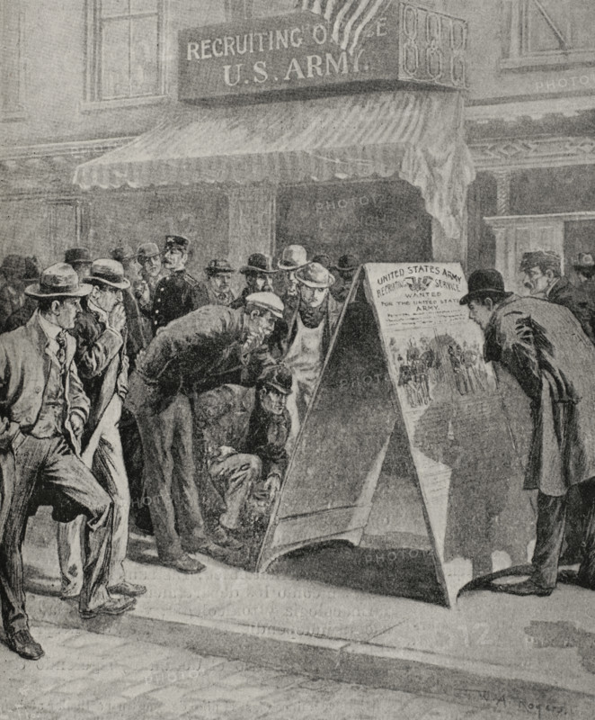 Recruiting office in New York by means of posters...,  Spanish-American War, 1898. Creator: Unknown.
