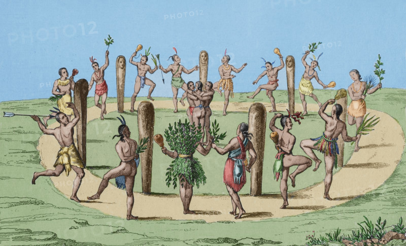 Native American dance, Virginia, 16th century, (1836), (1850). Creator: Emile Louis Vernier.