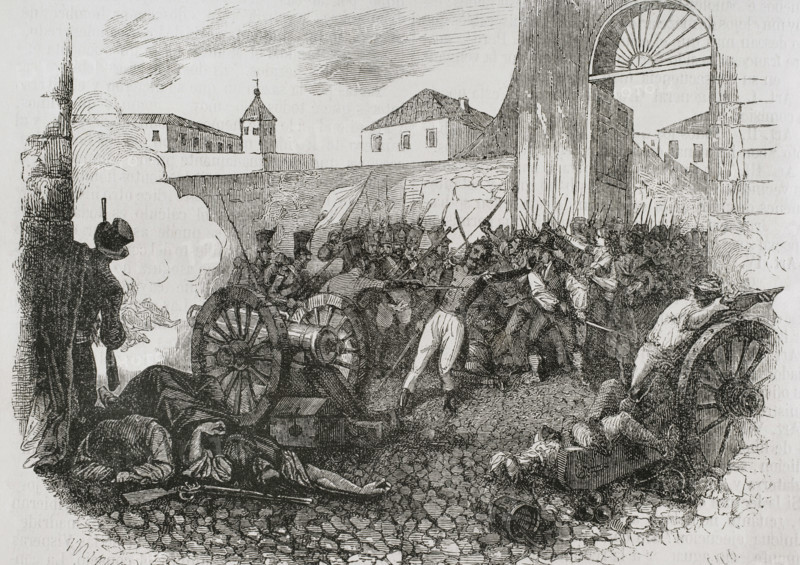 Defence of Monteleon artillery park  during the Dos de Mayo Uprising, Madrid, Spain, 1808 (1853).  Creator: Miranda.
