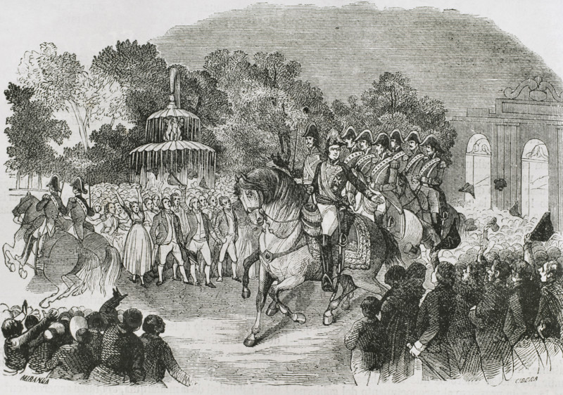 Triumphant entry of Ferdinand VII as King of Spain in Madrid, March 24, 1808, (1853). Creators: Miranda, Ildefonso Cibera.
