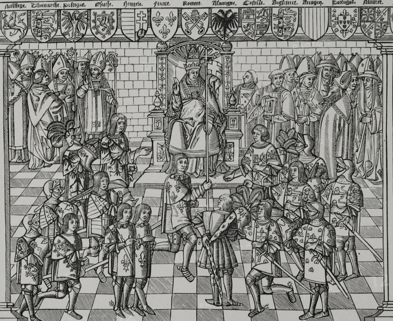Pope Urban II, (1042-1099) preaching at the Council of Clermont, 1095, 1522 (1877).  Creator: Unknown.