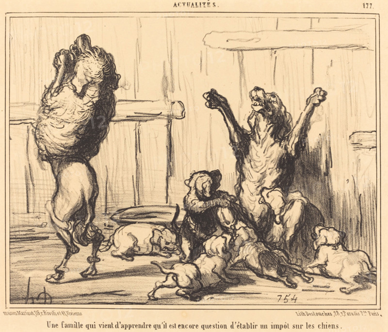 Une famille qui vient d'apprendre qu'il est encore question d'établir un impôt sur les chiens, 1855. Creator: Honore Daumier.