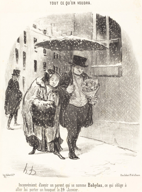 Inconvénient d'avoir un parent qui se nomme Babylas..., 1850. Creator: Honore Daumier.