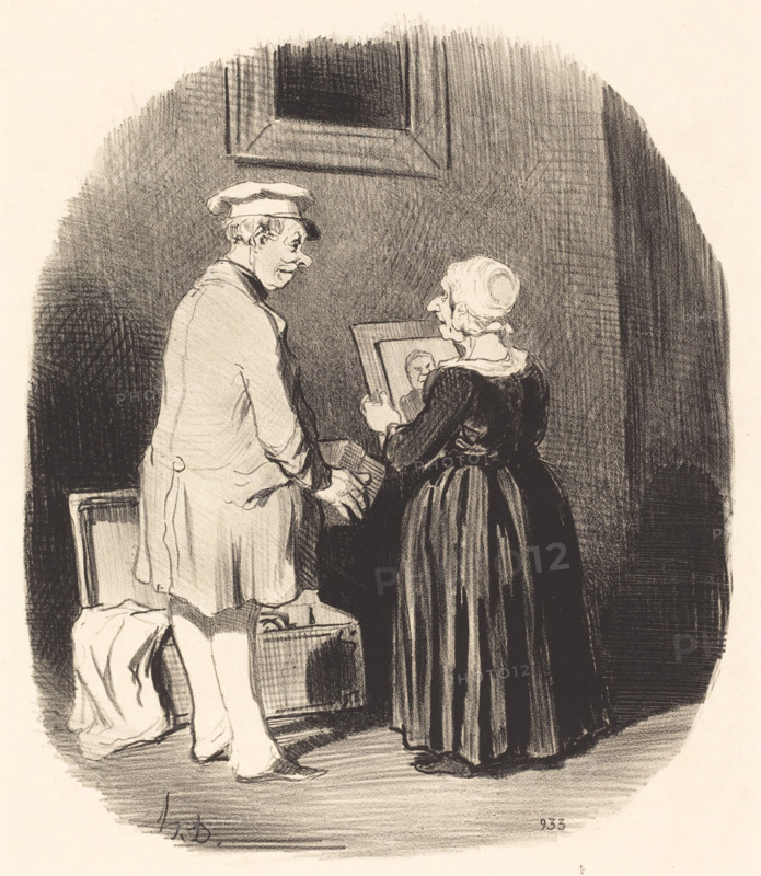 Tiens, ma femme, v'là mon portrait au Daguerrèotype que je te rapporte de Paris..., 1846.  Creator: Honore Daumier.